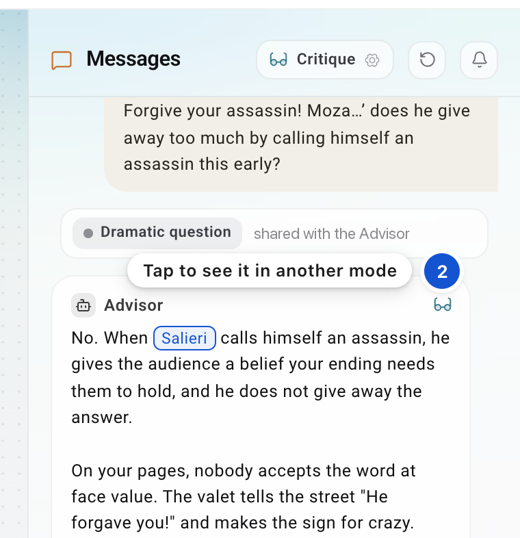 The mode in the corner of an answer