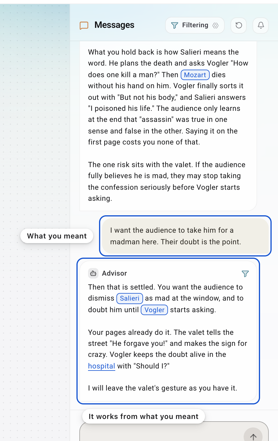 A reply after the writer said what they meant