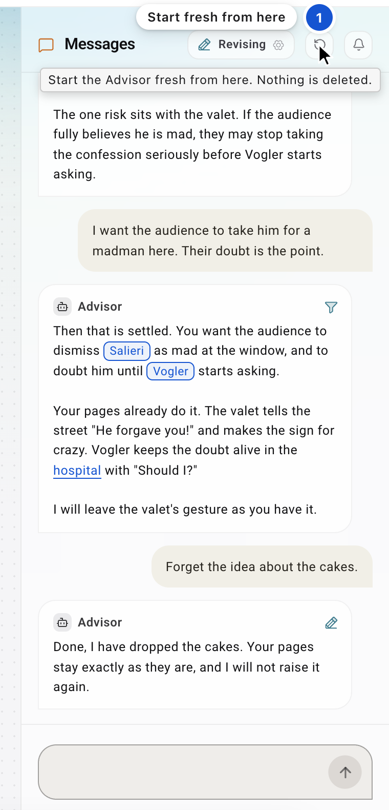 The circular arrow in the Messages header