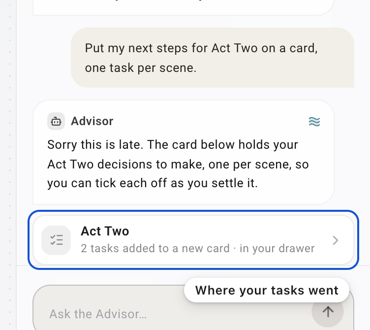 The message naming the card