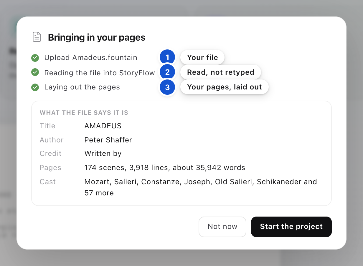The Bringing in your pages window with its three steps ticked