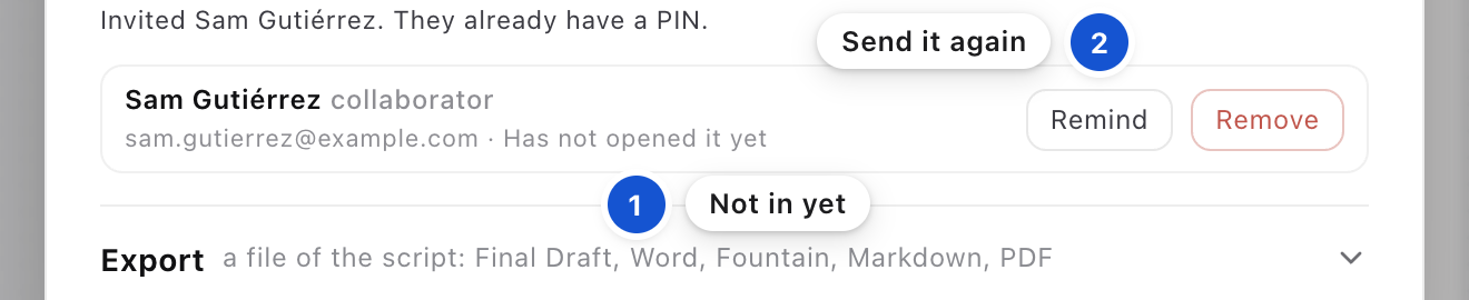 A row that has not been opened yet, with Remind
