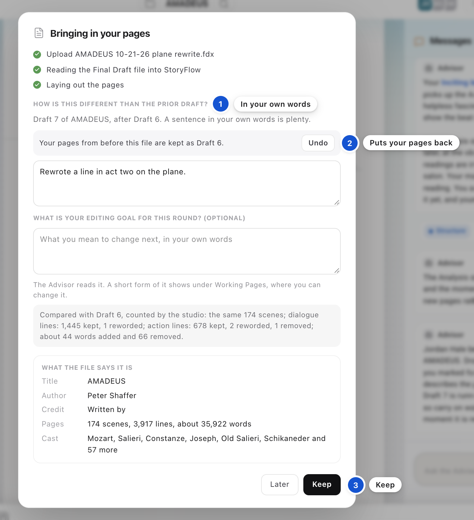 The question about what changed, with Undo and Keep