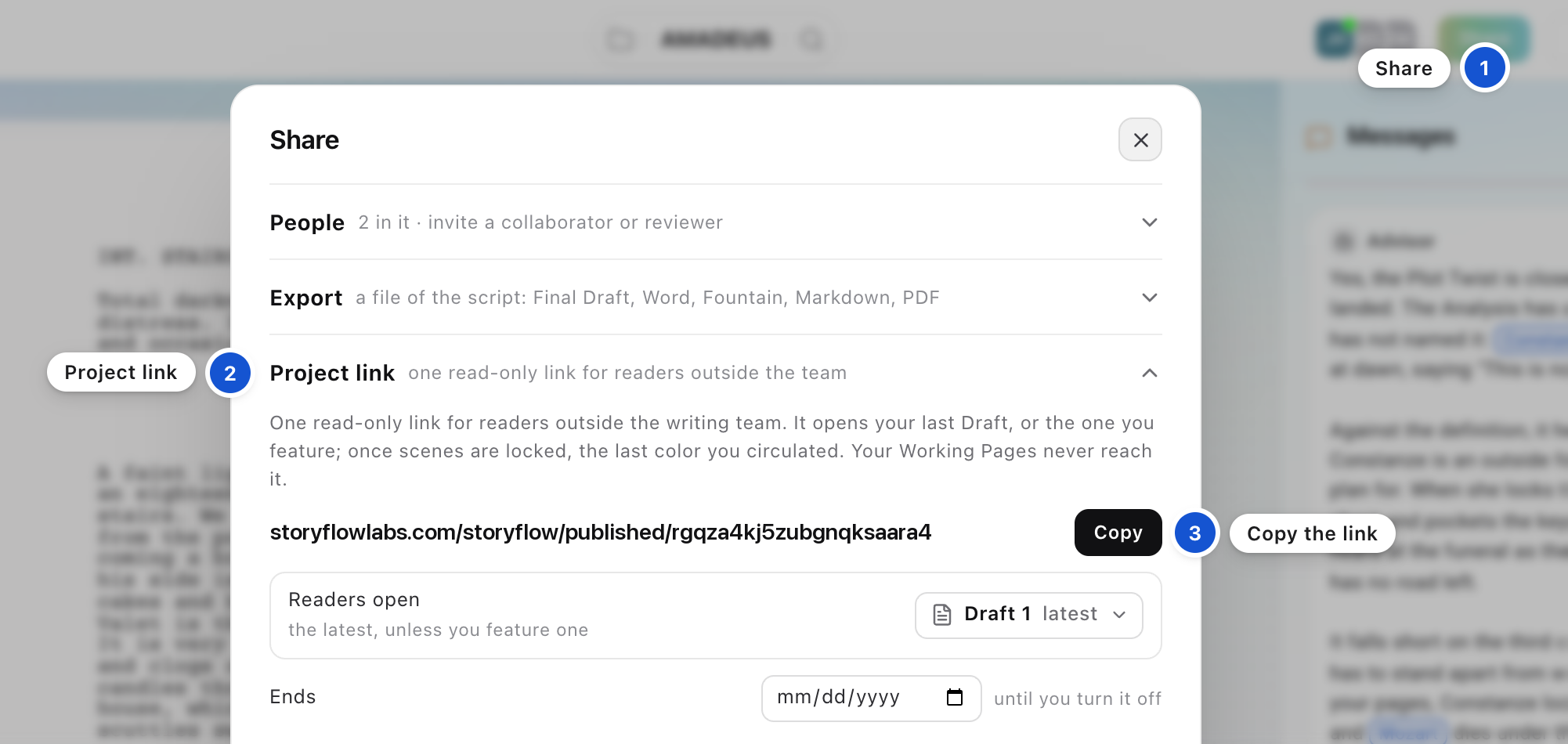 The Project link section in Share
