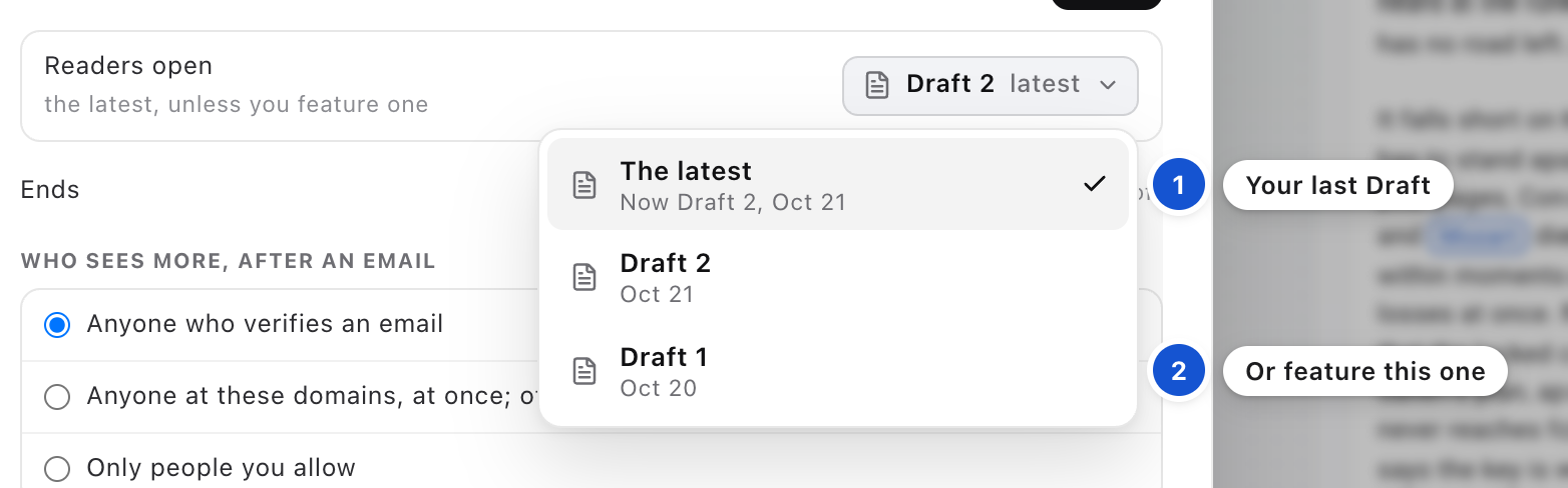 The Readers open menu