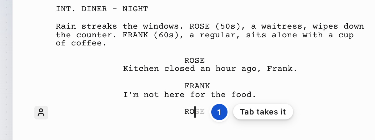 A character name finishing itself in gray